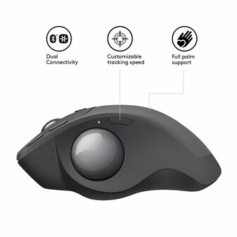 Logitech MX Ergo | Ergonomische Draadloze Muis met Trackball | RF-Draadloos + Bluetooth | 20480 DPI | Zwart