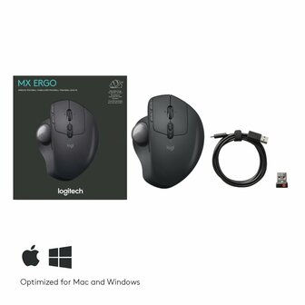 Logitech MX Ergo | Ergonomische Draadloze Muis met Trackball | RF-Draadloos + Bluetooth | 20480 DPI | Zwart