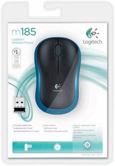 Logitech M185 | Ambidextrous Draadloze Muis | RF-Draadloos | 1000 DPI | Zwart/Blauw
