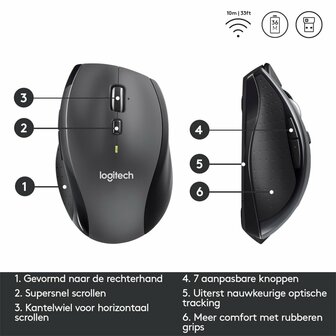 Logitech Marathon M705 | Ambidextrous Draadloze Muis | RF-Draadloos | 1000 DPI | Zwart
