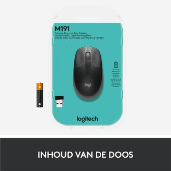 Logitech M190 | Ambidextrous Draadloze Muis | RF-Draadloos | 1000 DPI | Grijs