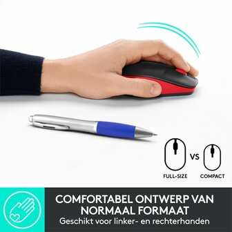 Logitech M190 | Ambidextrous Draadloze Muis | RF-Draadloos | 1000 DPI | Zwart/Rood