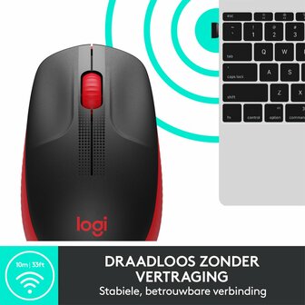 Logitech M190 | Ambidextrous Draadloze Muis | RF-Draadloos | 1000 DPI | Zwart/Rood