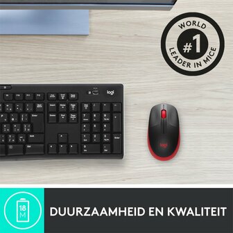Logitech M190 | Ambidextrous Draadloze Muis | RF-Draadloos | 1000 DPI | Zwart/Rood