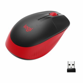 Logitech M190 | Ambidextrous Draadloze Muis | RF-Draadloos | 1000 DPI | Zwart/Rood
