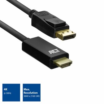 ACT AC7550 | DisplayPort naar HDMI Kabel | 1,8 m | Zwart