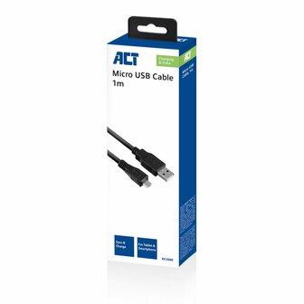 ACT AC3000 | USB 2.0 | USB-A naar Micro-USB-B | 1m | Zwart