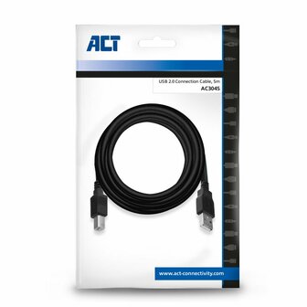 ACT AC3045 | USB 2.0 Kabel | USB-A naar USB-B | 5m | Zwart