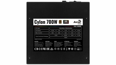 Aerocool PSU Cylon 700W 80 PLUS Soft, black, flat cables/ RGB