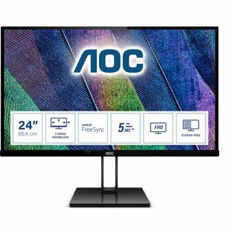 AOC 24V2Q 23,8&quot; | 1920x1080 Full HD IPS | 75Hz | Ultra Slim Bezel | 99% sRGB | Flicker-Free Technologie | Monitor