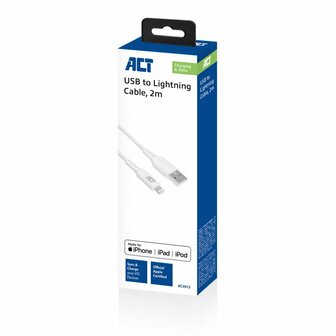 ACT kabel | USB-A naar Lightning | 2 m | Wit | AC3012