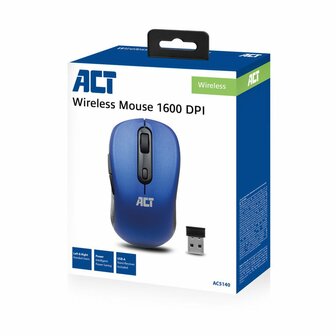 ACT AC5140 | Ambidextrous Draadloze Muis | RF-Draadloos | 1600 DPI | Blauw/Zwart