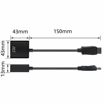 ACT AC7510 | DisplayPort naar DVI-D Adapter | 0,15 m | Zwart