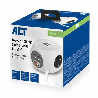 ACT AC2415 | Stekkerdoos | 3 Stopcontacten | 1,5 m | Binnen | Wit