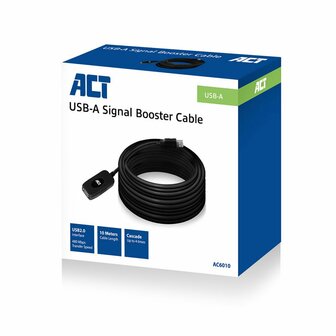 ACT AC6010 | USB 2.0 Signaalversterker | USB-A naar USB-A | 10m | Zwart