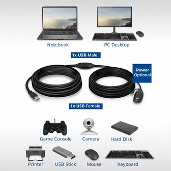 ACT AC6110 | USB 2.0 Booster | 10m | Zwart