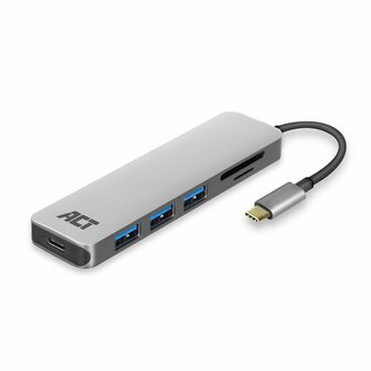 ACT AC7050 | 3-Poorts USB-C Hub | Kaartlezer | Zilver