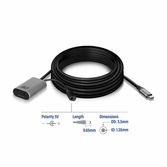 ACT AC7060 | USB-C Verlengkabel met Signaalversterker | 5m | Zwart