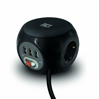 ACT AC2400 | Stekkerdoos | 3 Stopcontacten | Zwart