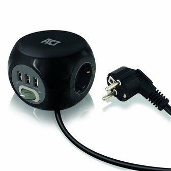 ACT AC2400 | Stekkerdoos | 3 Stopcontacten | Zwart