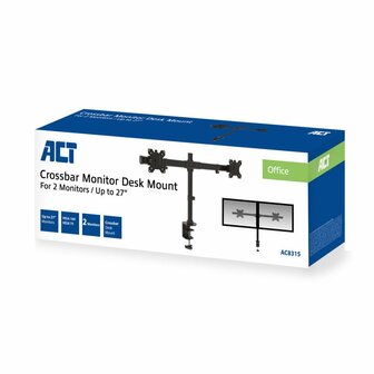 ACT AC8315 | In Hoogte Verstelbare Monitor-bureaubeugel | Tot 27&quot; | Max 7kg | VESA 100x100 | 2 Monitoren