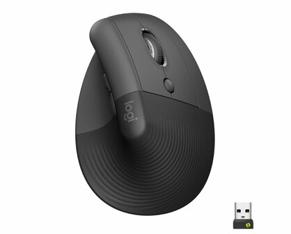 Logitech Lift | Ergonomische Draadloze Muis | RF-Draadloos + Bluetooth | 4000 DPI | Grafiet