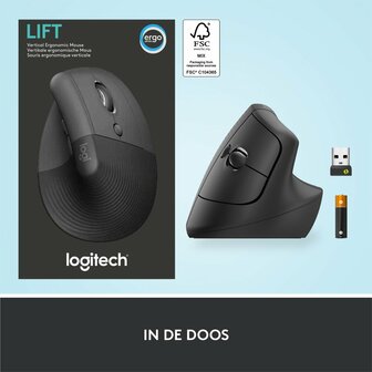 Logitech Lift | Ergonomische Draadloze Muis | RF-Draadloos + Bluetooth | 4000 DPI | Grafiet