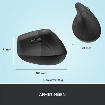 Logitech Lift | Ergonomische Draadloze Muis | RF-Draadloos + Bluetooth | 4000 DPI | Grafiet