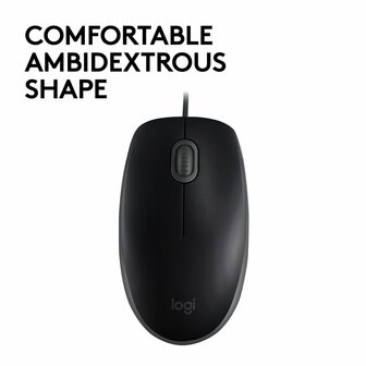 Logitech B110 Silent | Ambidextrous Bedrade Muis | USB-A | 800 DPI | Zwart