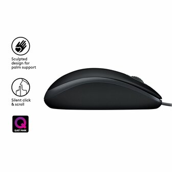 Logitech B110 Silent | Ambidextrous Bedrade Muis | USB-A | 800 DPI | Zwart
