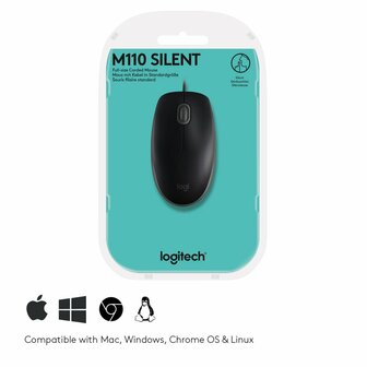 Logitech B110 Silent | Ambidextrous Bedrade Muis | USB-A | 800 DPI | Zwart