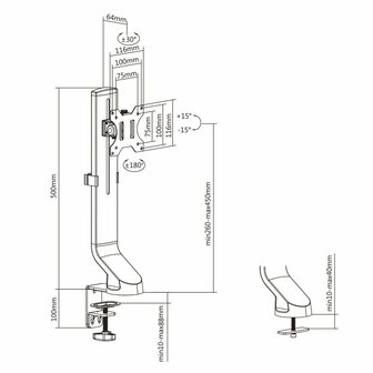 ACT AC8321 | In Hoogte Verstelbare Monitor-bureaubeugel | Tot 32&quot; | Max 8kg | VESA 100x100 | 1 Monitor