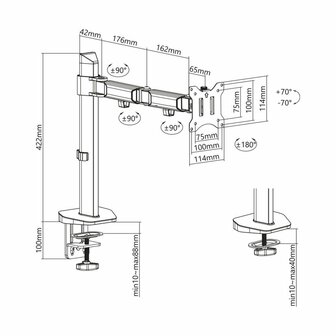 ACT AC8335 | Verstelbare Monitor-bureaubeugel | Tot 32&quot; | Max 9kg | VESA 100x100 | 1 Monitor
