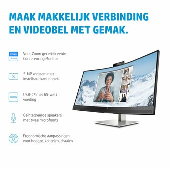 HP E34m G4 34&quot; | 3440x1440 VA | 75Hz | Curved | USB-C | Webcam, Microphone &amp; Speakers | Conferencing Monitor | Ergonomic Design