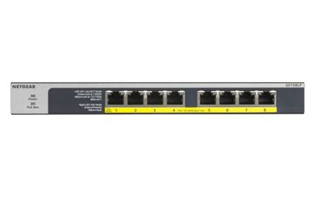 NETGEAR GS108LP Unmanaged Gigabit Ethernet (10/100/1000) Power over Ethernet (PoE) 1U Zwart, Grijs