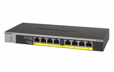 NETGEAR GS108LP Unmanaged Gigabit Ethernet (10/100/1000) Power over Ethernet (PoE) 1U Zwart, Grijs