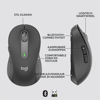 Logitech Signature M650 for Business | Ambidextrous Draadloze Muis | RF-Draadloos + Bluetooth | 4000 DPI | Grafiet
