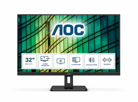 AOC U32E2N 31.5&quot; | 3840x2160 4K VA | 60Hz | Ingebouwde Speakers | VESA-Montage | Frameloos Design | Monitor