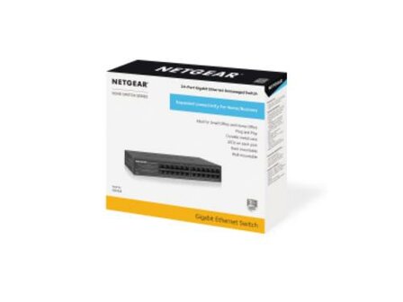 NETGEAR GS324 | 24-Poorts Unmanaged Gigabit Switch | Ventilatorloos | Rackmount | Zwart