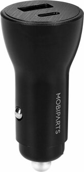 Mobiparts Car Charger | 2-Poorts USB-C &amp; USB-A Autolader 30W PD Fast Charging | Zwart