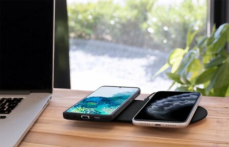 Mobiparts Dual Fast Wireless Charging Pad | Draadloze Oplader 10W Qi | Zwart