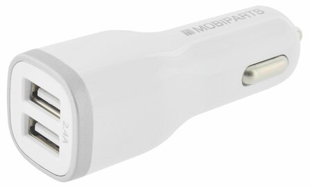 Mobiparts Car Charger | Dual USB-A Autolader 12W / 2.4A | Wit