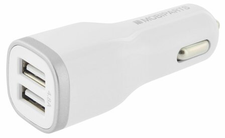 Mobiparts Car Charger | Dual USB-A Autolader 24W / 4.8A | Wit