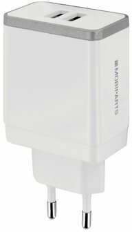 Mobiparts Wall Charger | Dual USB-A Oplader 12W / 2.4A | Wit