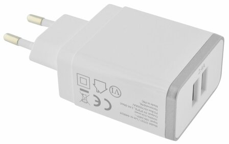 Mobiparts Wall Charger | Dual USB-A Oplader 12W / 2.4A | Wit