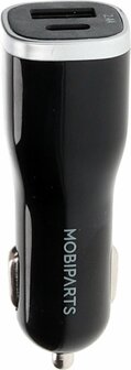 Mobiparts Car Charger | Dual USB-A &amp; USB-C Autolader 12W | Zwart