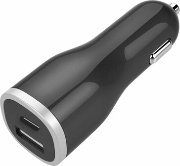 Mobiparts Car Charger | Dual USB-A &amp; USB-C Autolader 12W | Zwart