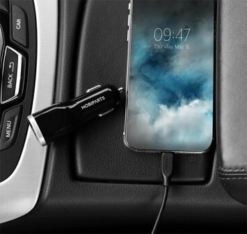 Mobiparts Car Charger | Dual USB-A &amp; USB-C Autolader 12W | Zwart