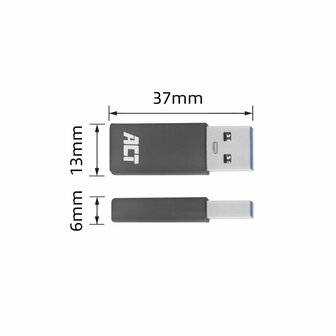 ACT kabel-tussenstuk | USB-C naar USB-A | Grijs | AC7375