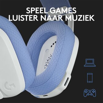 Logitech G G435 | Draadlooze Over-ear Gaming Headset | Bluetooth &amp; USB-A Receiver | Wit/Lilac